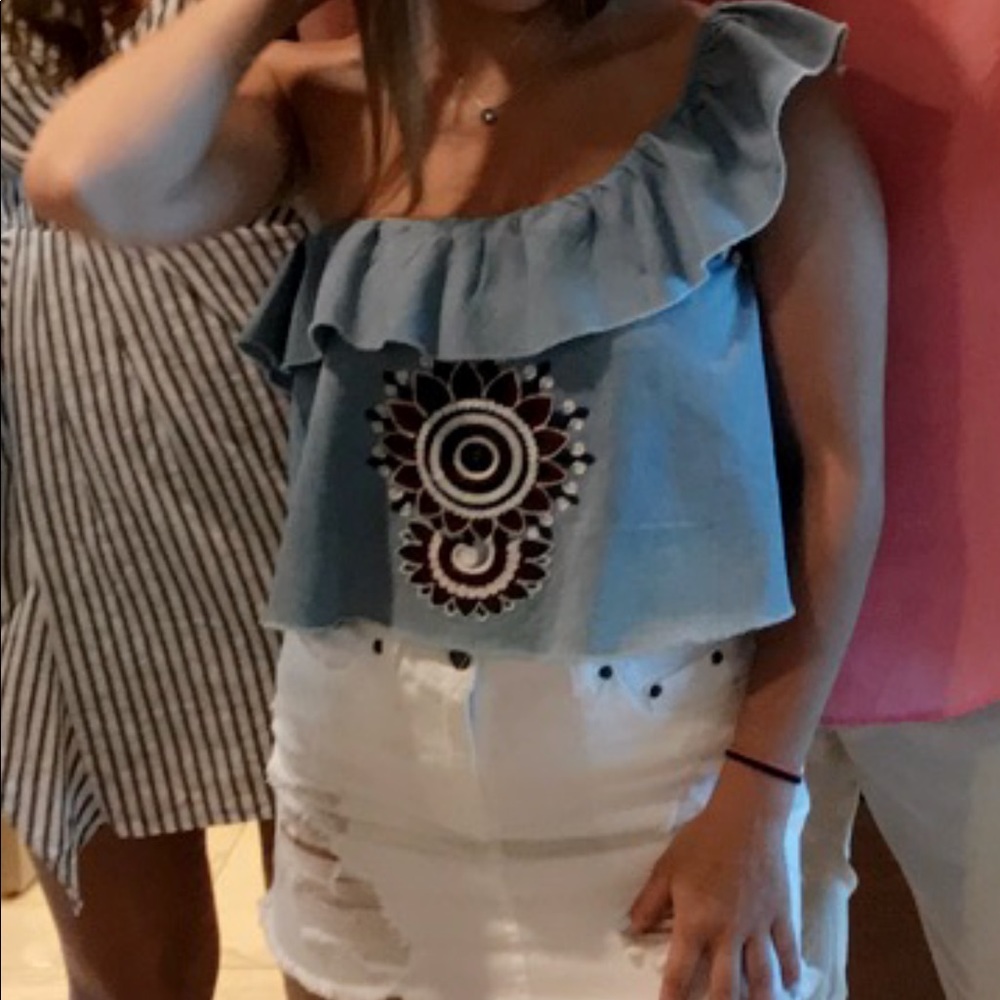 Zara one shoulder embroidered top